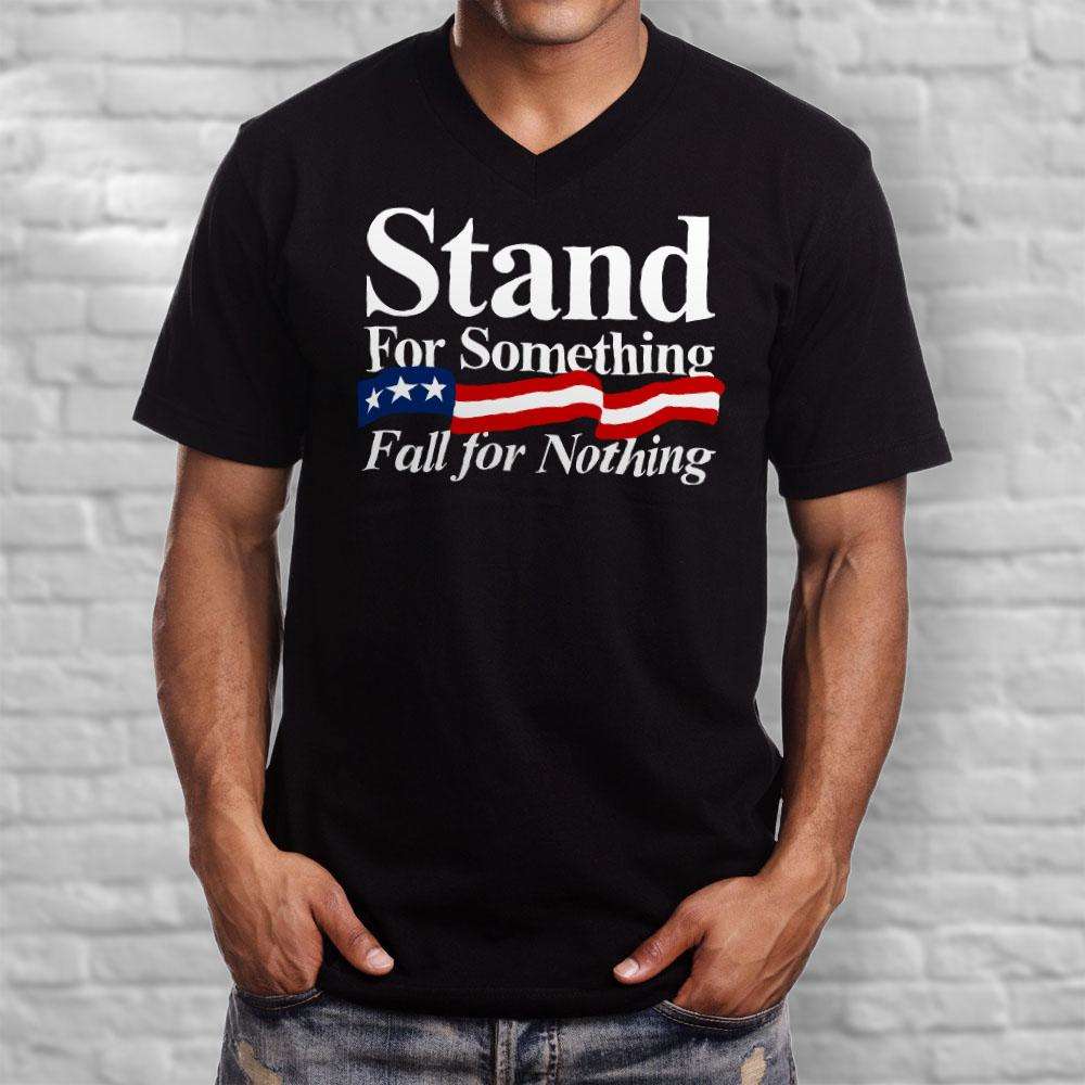 Designs by MyUtopia Shout Out:Stand For Something Fall For Nothing US Flag Men's Printed V-Neck T-Shirt