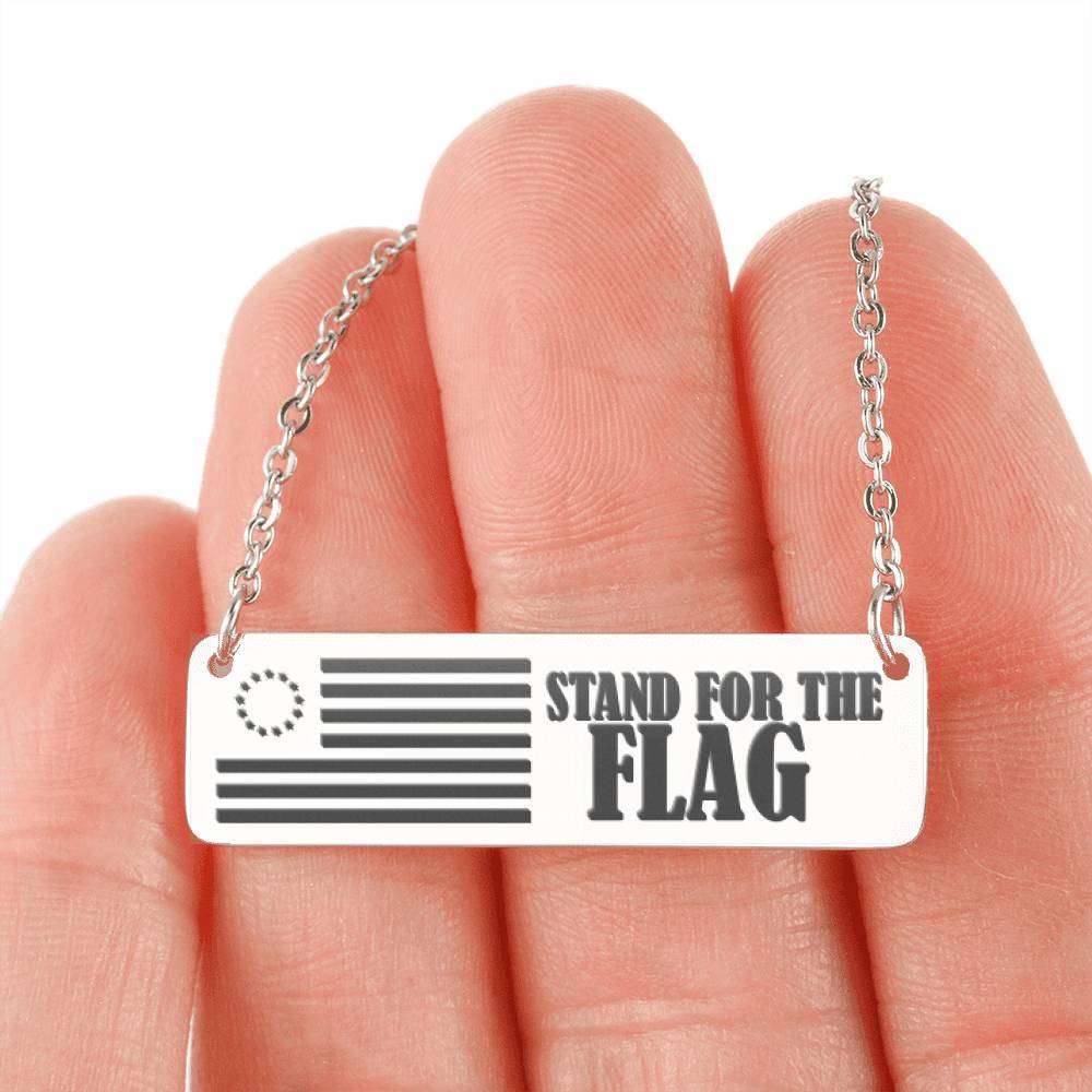 Designs by MyUtopia Shout Out:Stand for the Flag 13 Stars Flag Betsy Ross Flag Personalized Horizontal Bar Necklace,316L Stainless Steel / No,Necklace