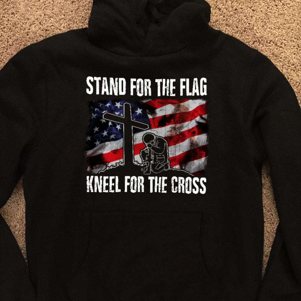 Designs by MyUtopia Shout Out:Stand For The Flag Kneel For The Cross Adult Hoodie,S / Black,Pullover Hoodie