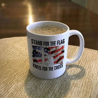 Load image into Gallery viewer, Designs by MyUtopia Shout Out:Stand For The Flag Kneel For The Cross Coffee Mug - White,11oz / White,Ceramic Coffee Mug
