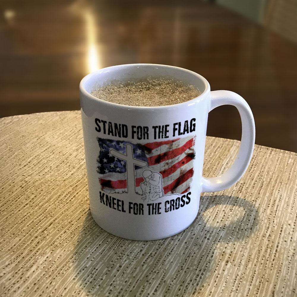 Designs by MyUtopia Shout Out:Stand For The Flag Kneel For The Cross Coffee Mug - White,11oz / White,Ceramic Coffee Mug