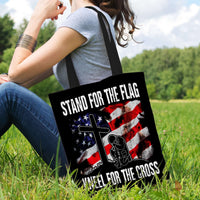 Load image into Gallery viewer, Designs by MyUtopia Shout Out:Stand For The Flag Kneel For The Cross Fabric Totebag Reusable Shopping Tote
