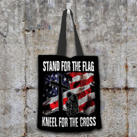Load image into Gallery viewer, Designs by MyUtopia Shout Out:Stand For The Flag Kneel For The Cross Fabric Totebag Reusable Shopping Tote
