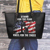 Load image into Gallery viewer, Designs by MyUtopia Shout Out:Stand For The Flag Kneel For The Cross Faux Leather Totebag Purse,Medium / Black,tote bag purse
