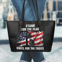 Load image into Gallery viewer, Designs by MyUtopia Shout Out:Stand For The Flag Kneel For The Cross Faux Leather Totebag Purse,Large / Black,tote bag purse

