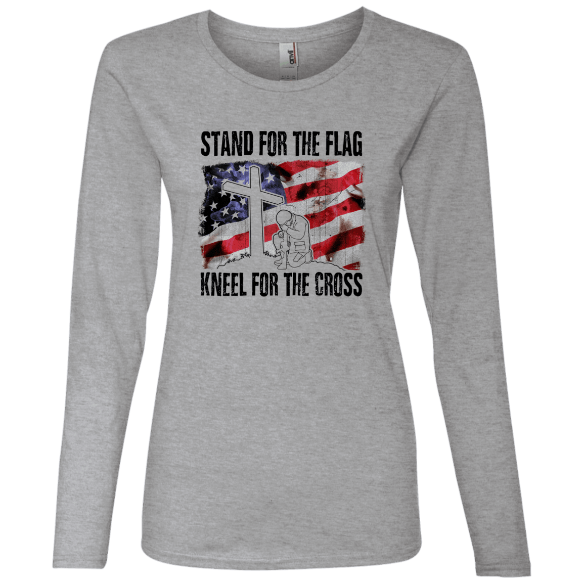 Designs by MyUtopia Shout Out:Stand for the Flag, Kneel for the Cross Mens / Ladies Long Sleeve T-Shirt,Ladies' Long Sleeve T-Shirt / S / Heather Grey,Ladies T-Shirts