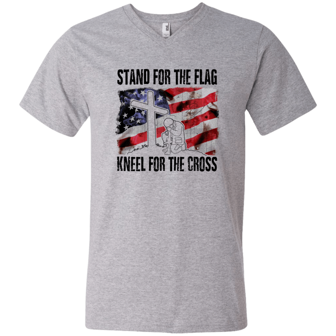Designs by MyUtopia Shout Out:Stand for the Flag Kneel for the Cross Mens / Ladies V-Neck T-Shirt,Men's V-Neck T-Shirt / S / Heather Grey,Adult Unisex Vneck Tee