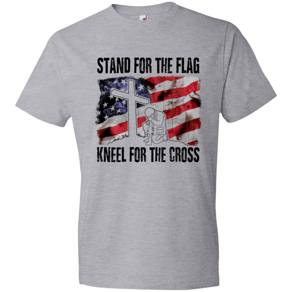 Designs by MyUtopia Shout Out:Stand For the Flag, Kneel For the Cross Mens/Ladies Crew Neck T-Shirt,Mens T-Shirt / S / Heather Grey,Ladies T-Shirts