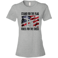 Load image into Gallery viewer, Designs by MyUtopia Shout Out:Stand For the Flag, Kneel For the Cross Mens/Ladies Crew Neck T-Shirt,Ladies&#39; T-Shirt / S / Heather Grey,Ladies T-Shirts

