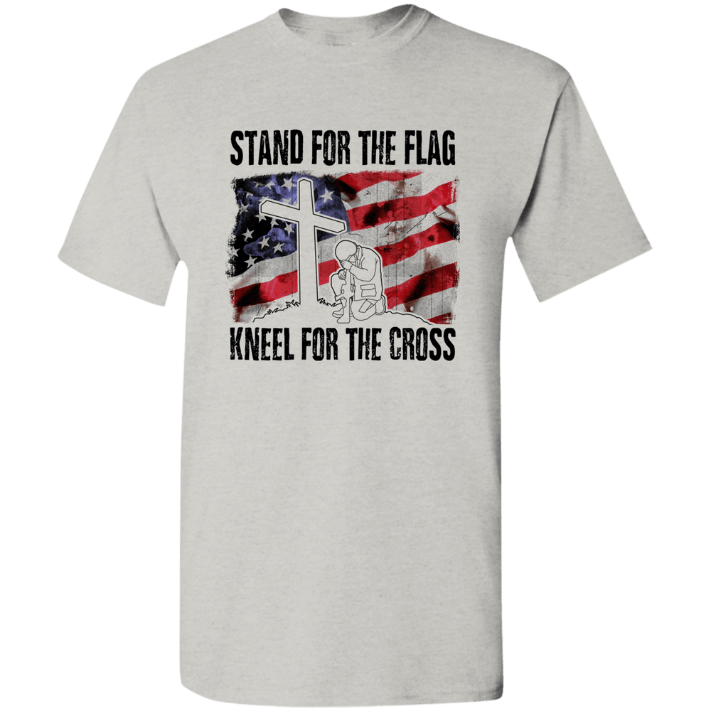 Designs by MyUtopia Shout Out:Stand For the Flag, Kneel For the Cross Unisex Crew Neck T-Shirt thru 5XL,Ash / S,Adult Unisex T-Shirt