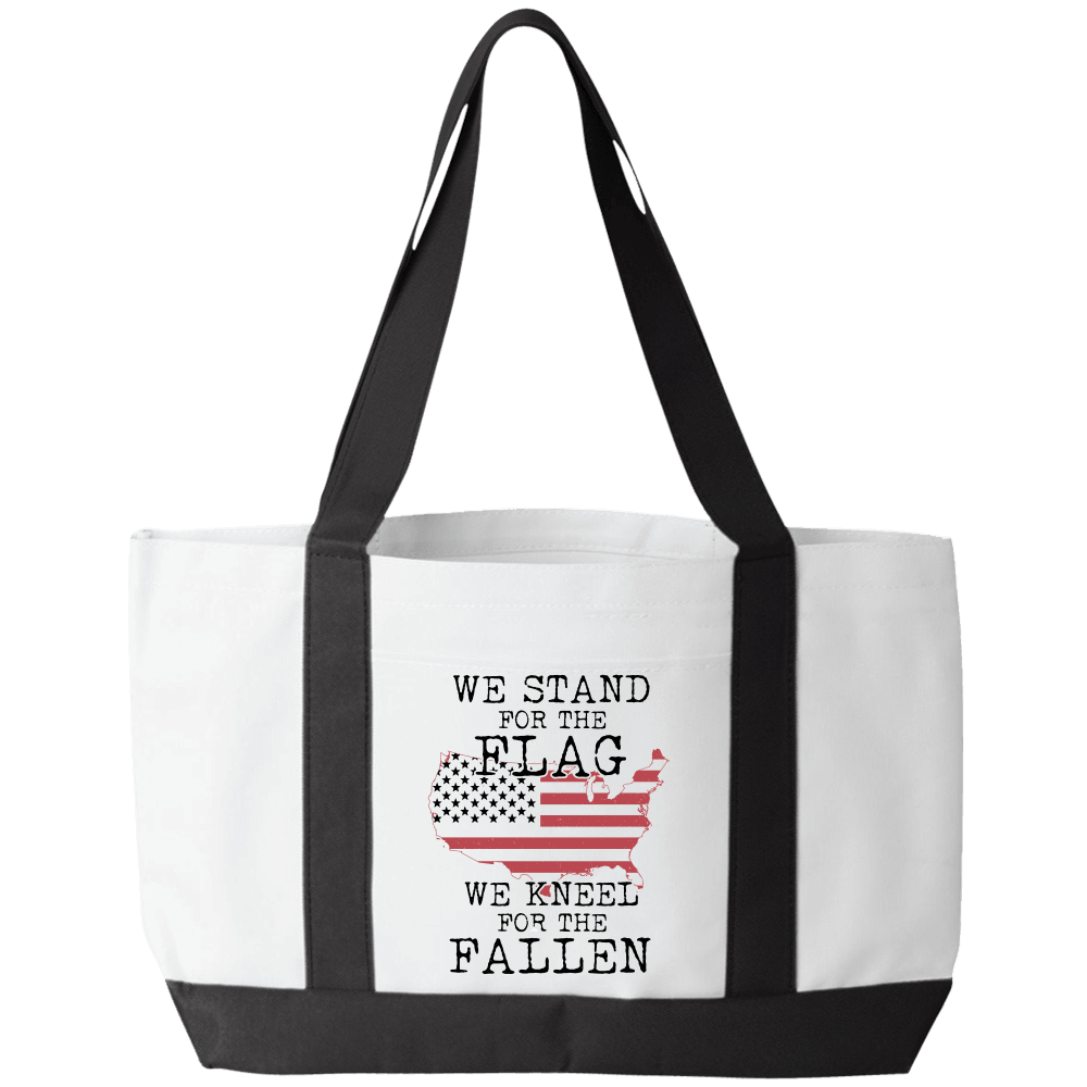 Designs by MyUtopia Shout Out:Stand for the Flag Kneel For The Fallen Flag in US Map Canvas Totebag Gym / Beach / Pool Gear Bag,White,Gym Totebag