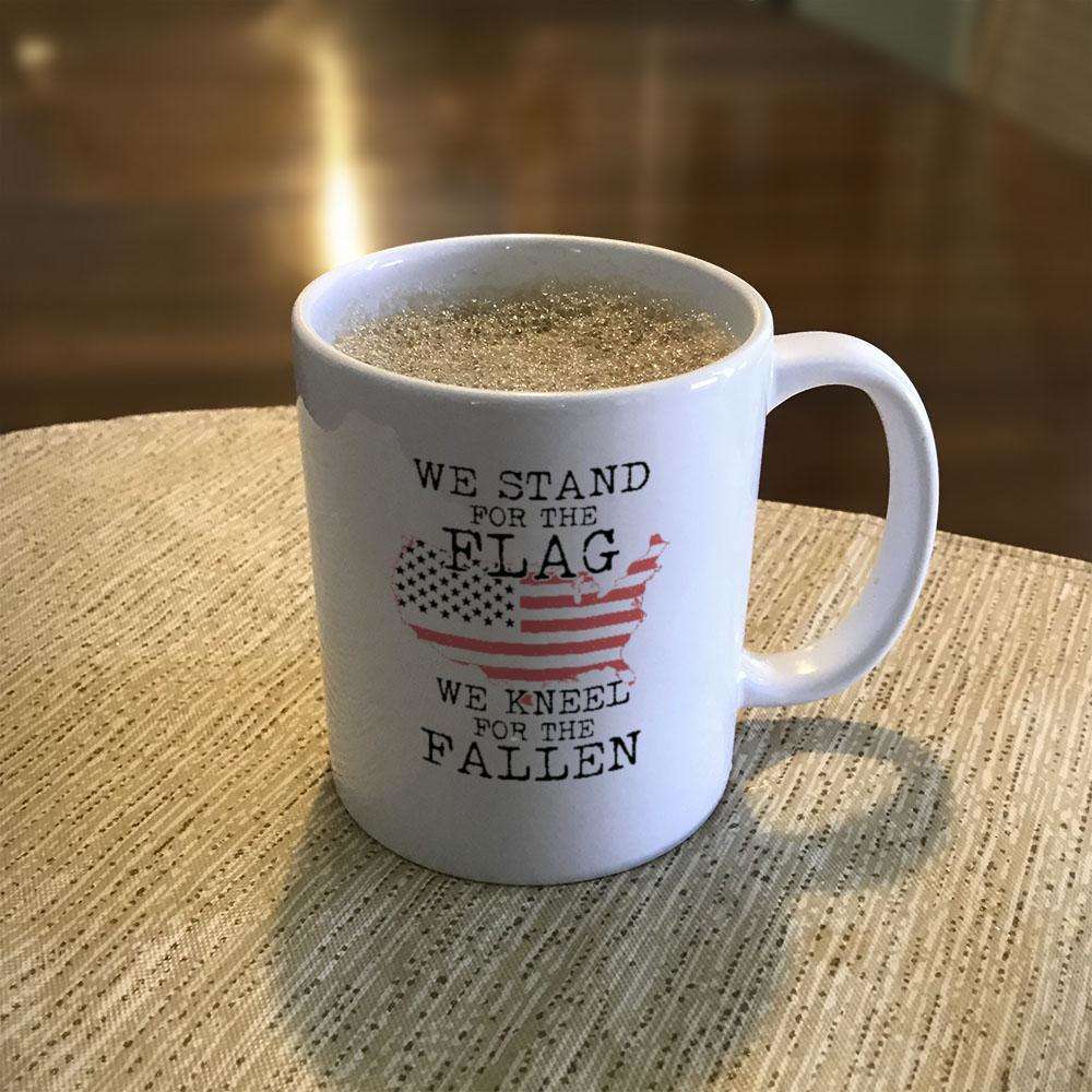 Designs by MyUtopia Shout Out:Stand for the Flag Kneel For The Fallen Flag in US Map Ceramic Coffee Mugs