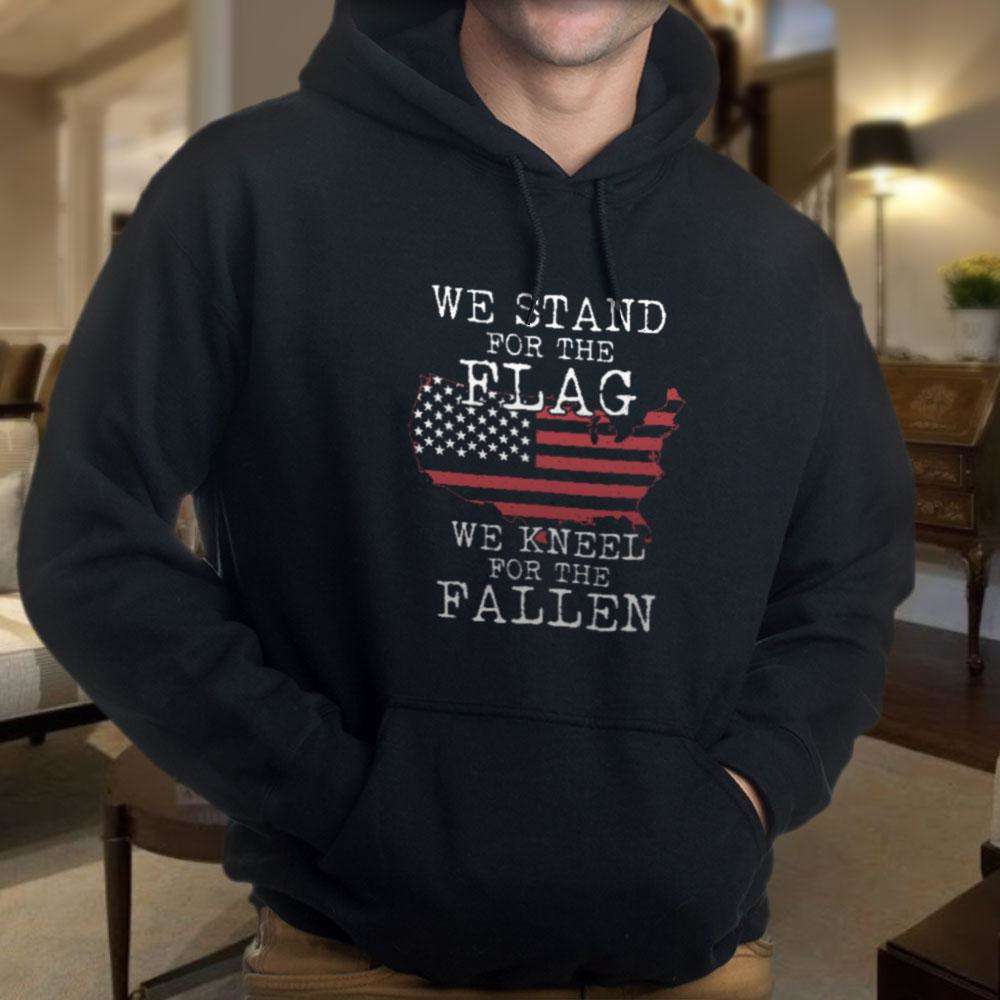 Designs by MyUtopia Shout Out:Stand for the Flag Kneel For The Fallen Flag in US Map Core Fleece Pullover Hoodie
