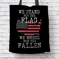 Load image into Gallery viewer, Designs by MyUtopia Shout Out:Stand for the Flag Kneel For The Fallen Flag in US Map Fabric Totebag Reusable Shopping Tote
