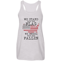 Load image into Gallery viewer, Designs by MyUtopia Shout Out:Stand for the Flag Kneel For The Fallen Flag in US Map Ladies Flowy Racer-back Tank Top,Vintage White / X-Small,Tank Tops
