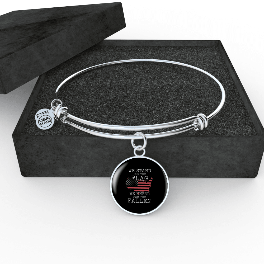 Designs by MyUtopia Shout Out:Stand for the Flag Kneel For The Fallen Flag in US Map Personalized Engravable Keepsake Bangle Bracelet,Silver / No,Wire Bracelet