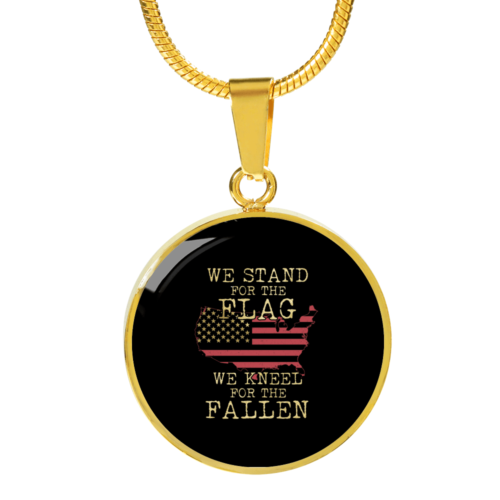 Designs by MyUtopia Shout Out:Stand for the Flag Kneel For The Fallen Flag in US Map Personalized Engravable Keepsake Necklace,Gold / No,Necklace