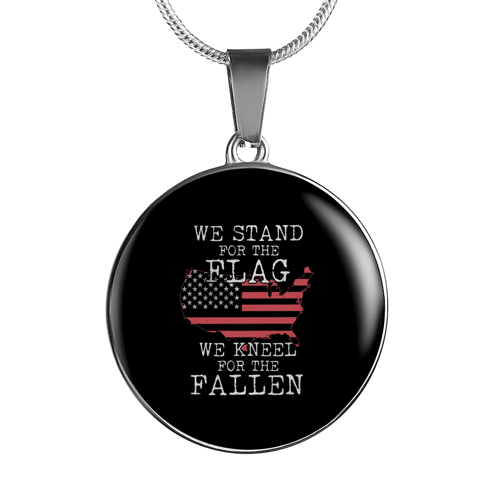 Designs by MyUtopia Shout Out:Stand for the Flag Kneel For The Fallen Flag in US Map Personalized Engravable Keepsake Necklace,Silver / No,Necklace