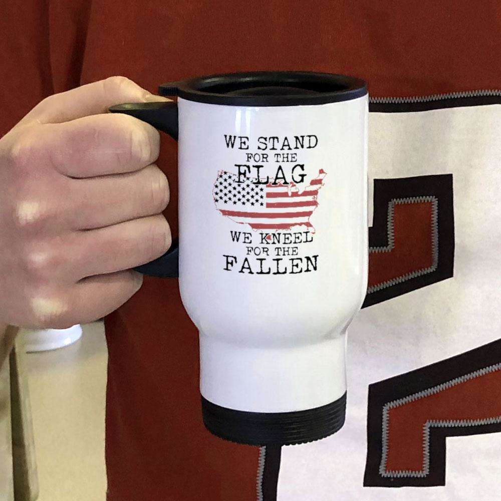 Designs by MyUtopia Shout Out:Stand for the Flag Kneel For The Fallen Flag in US Map Travel Mug