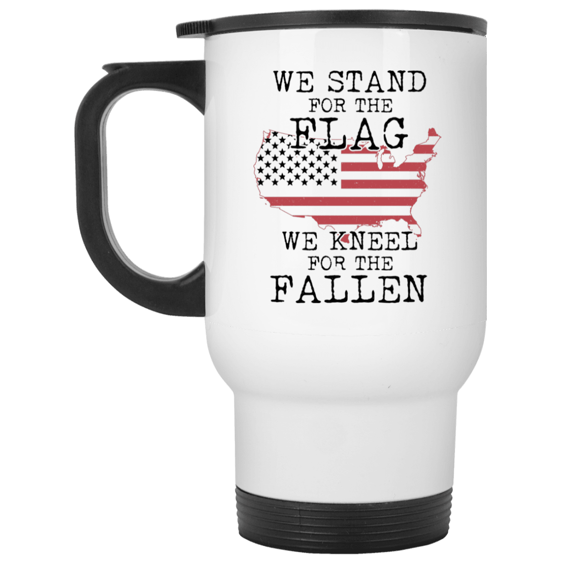 Designs by MyUtopia Shout Out:Stand for the Flag Kneel For The Fallen Flag in US Map Travel Mug,White / One Size,Travel Mug
