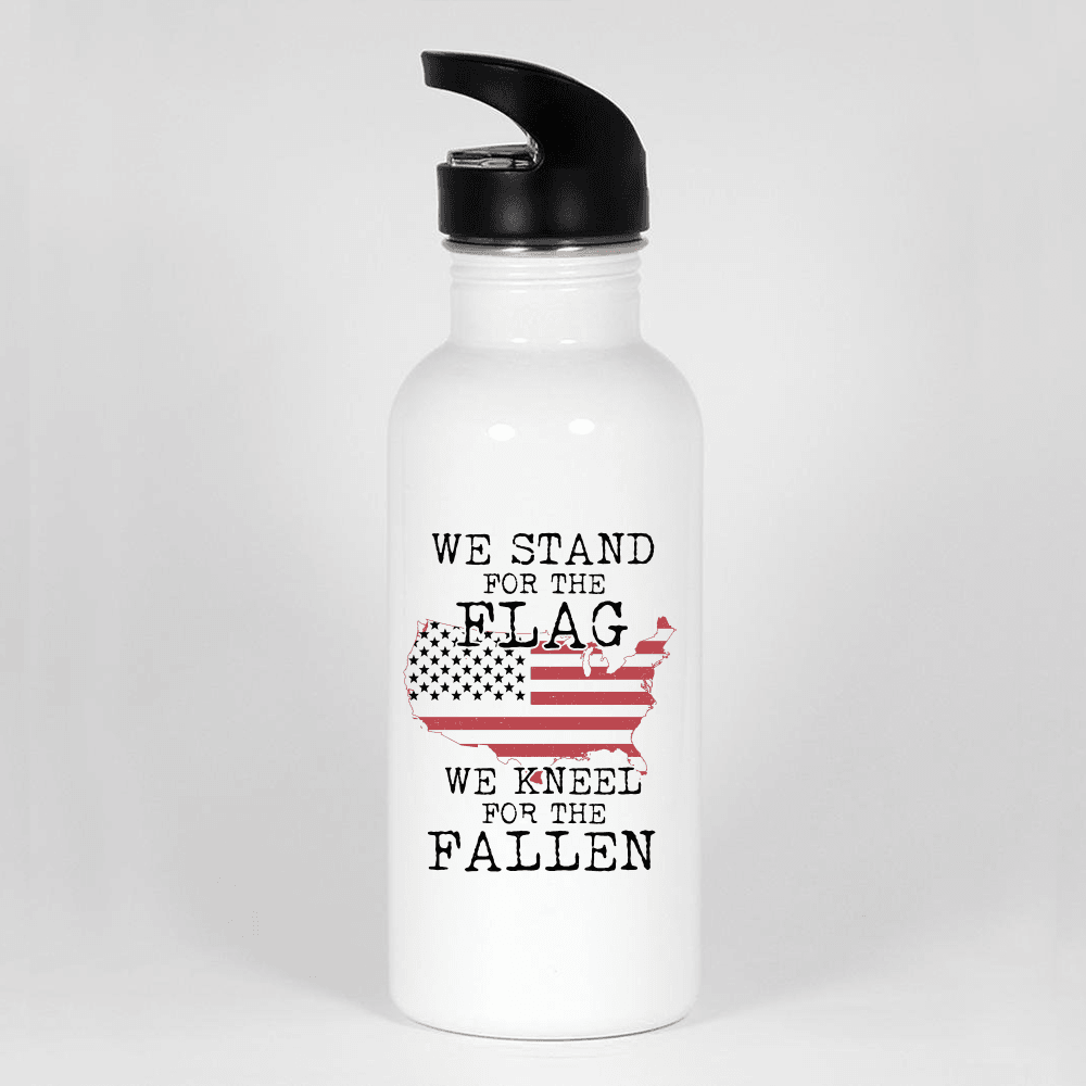 Designs by MyUtopia Shout Out:Stand for the Flag Kneel For The Fallen Flag in US Map Water Bottle
