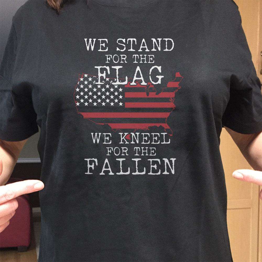 Designs by MyUtopia Shout Out:Stand for the Flag Kneel For The Fallen US Flag in US Map Adult Unisex T-Shirt