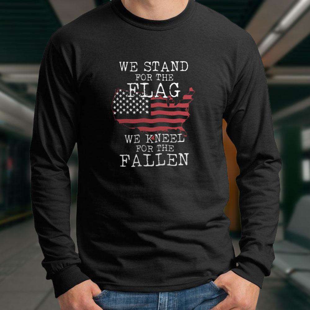 Designs by MyUtopia Shout Out:Stand for the Flag Kneel For The Fallen US Flag in US Map Long Sleeve Ultra Cotton Unisex T-Shirt