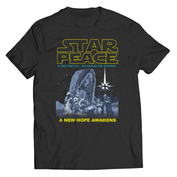 Designs by MyUtopia Shout Out:Star Peace A New Hope Awakens Christmas Christ Manger Scene Adult Tee Shirt