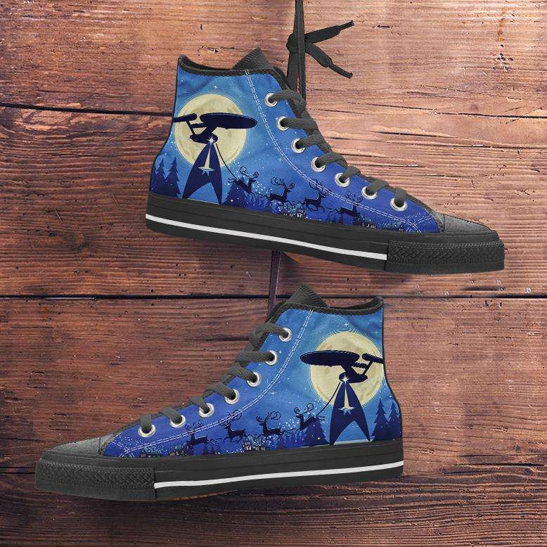 Designs by MyUtopia Shout Out:Star Trek Christmas Canvas High Top Shoes,Men's / Mens US 5 (EU38) / Blue/Black,High Top Sneakers