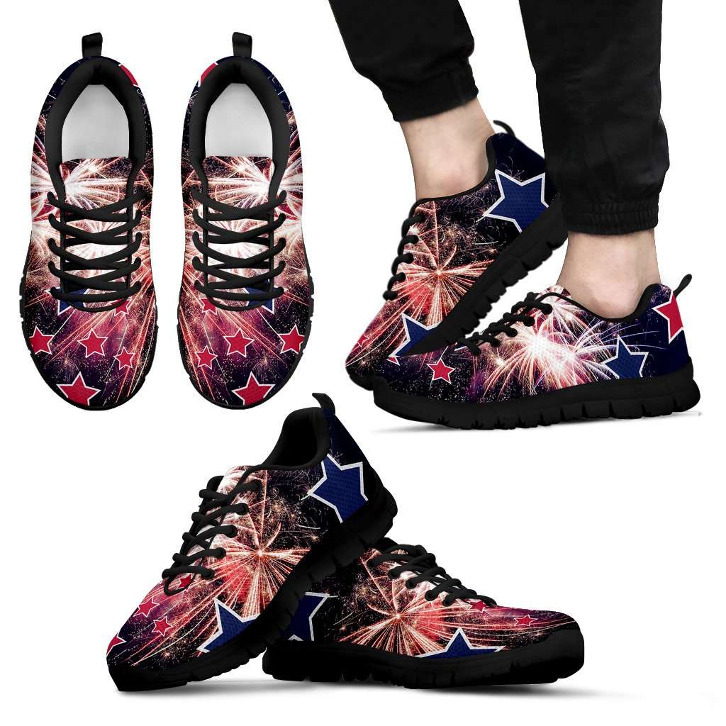Designs by MyUtopia Shout Out:Stars and Fireworks 4th of July Running Sneakers,Men's / Mens US5 (EU38) / Multi,Running Shoes