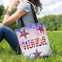 Load image into Gallery viewer, Designs by MyUtopia Shout Out:Stars and Stripes - Honor Fabric Totebag Reusable Shopping Tote,Horizontal / Red/Blue/White,Reusable Fabric Shopping Tote Bag
