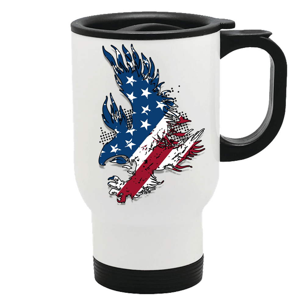 Designs by MyUtopia Shout Out:Stars and Stripes Eagle Stainless Steel Travel Mug,14 oz / White,Travel Mug