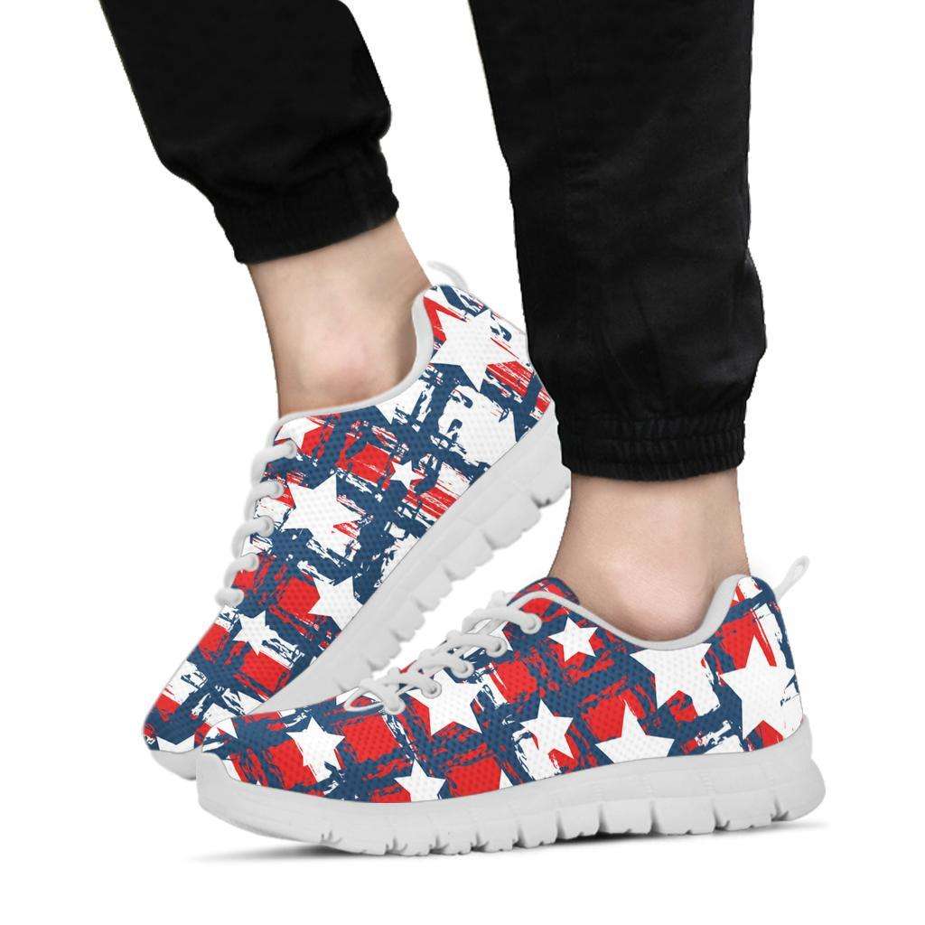 Designs by MyUtopia Shout Out:Stars and Strips Plaid Running Sneakers - White Soles,Women's Sneakers - White - 1 / US5 (EU35),