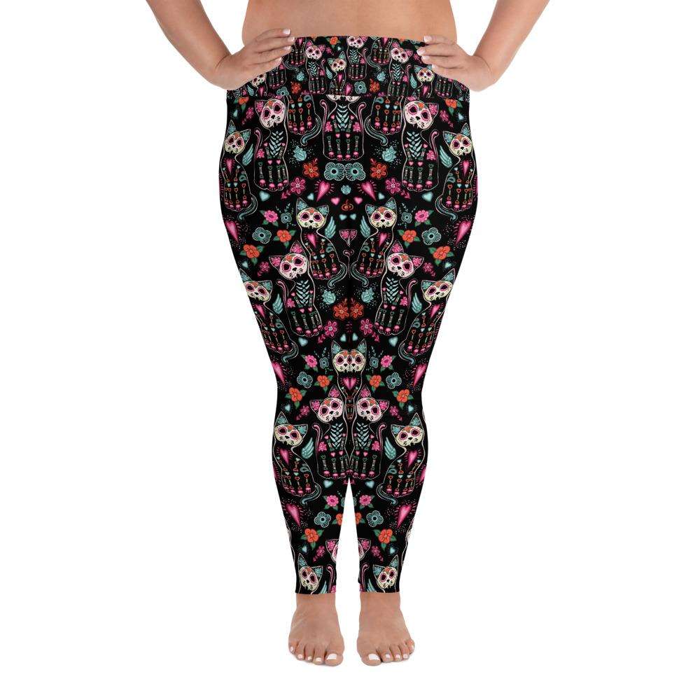 Designs by MyUtopia Shout Out:Sugar Skull Kittens Cats All-Over Print Plus Size Leggings,2XL (18W/20W Pant),Yoga Leggings