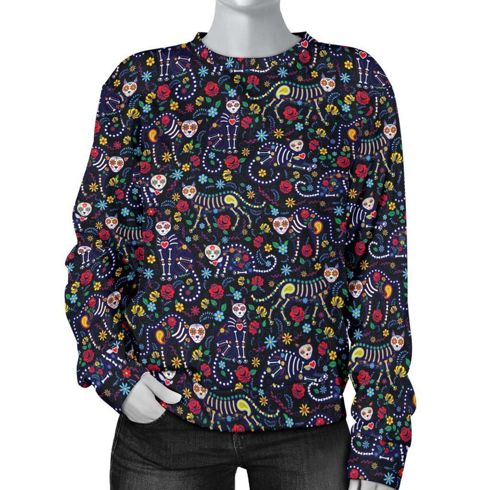 Designs by MyUtopia Shout Out:Sugar Skull Kitties Ladies Sweater