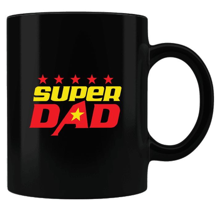 Designs by MyUtopia Shout Out:Super Dad Black Coffee Mug,Black,Ceramic Coffee Mug