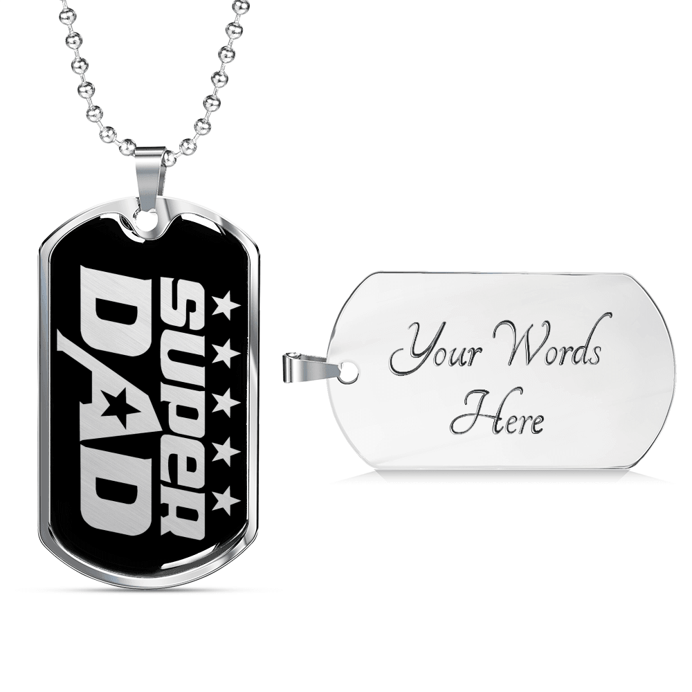 Designs by MyUtopia Shout Out:Super Dad Personalized Engravable Keepsake Dog Tag,Silver / Yes,Dog Tag Necklace