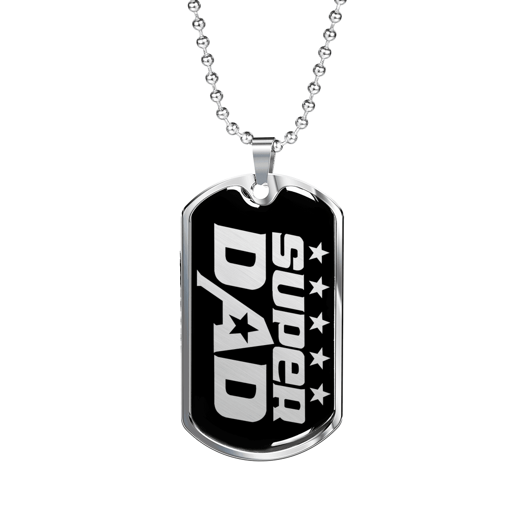 Designs by MyUtopia Shout Out:Super Dad Personalized Engravable Keepsake Dog Tag,Silver / No,Dog Tag Necklace