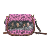 Load image into Gallery viewer, Designs by MyUtopia Shout Out:Supernatural Inspired Fan Art Canvas Saddlebag Crossbody Purse Black/Pink,Large 10.24&quot;(L) x 4.13&quot;(W) x 8.66&quot;(H) / Saddle bag Purse,Cross-Body Purse
