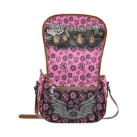 Load image into Gallery viewer, Designs by MyUtopia Shout Out:Supernatural Inspired Fan Art Canvas Saddlebag Crossbody Purse Black/Pink
