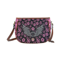Load image into Gallery viewer, Designs by MyUtopia Shout Out:Supernatural Inspired Fan Art Canvas Saddlebag Crossbody Purse Black/Pink
