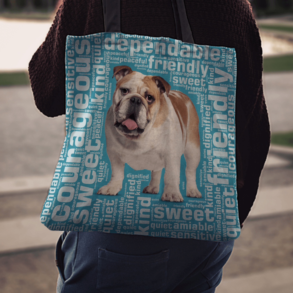 Designs by MyUtopia Shout Out:Sweet Bulldog Fabric Totebag Reusable Shopping Tote