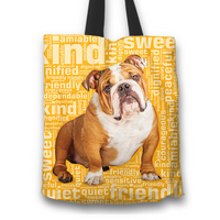 Load image into Gallery viewer, Designs by MyUtopia Shout Out:Sweet Bulldog Fabric Totebag Reusable Shopping Tote,Gold,Reusable Fabric Shopping Tote Bag
