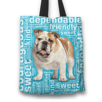 Load image into Gallery viewer, Designs by MyUtopia Shout Out:Sweet Bulldog Fabric Totebag Reusable Shopping Tote,Blue,Reusable Fabric Shopping Tote Bag
