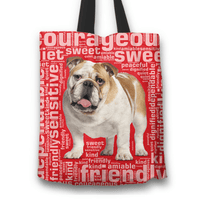 Load image into Gallery viewer, Designs by MyUtopia Shout Out:Sweet Bulldog Fabric Totebag Reusable Shopping Tote,Red,Reusable Fabric Shopping Tote Bag
