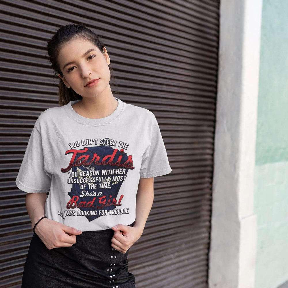 Designs by MyUtopia Shout Out:Tardis Bad Girl Ladies' 100% Cotton T-Shirt