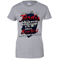 Load image into Gallery viewer, Designs by MyUtopia Shout Out:Tardis Bad Girl Ladies&#39; 100% Cotton T-Shirt,Grey / X-Small,Ladies T-Shirts
