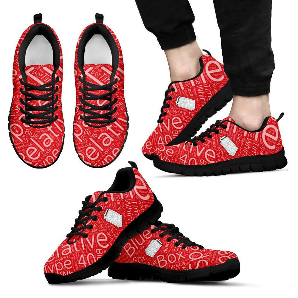 Designs by MyUtopia Shout Out:TARDIS Terms Timey Wimey Running Shoes - RED,Mens Black Sole / Mens US5 (EU38) / Red,Running Shoes
