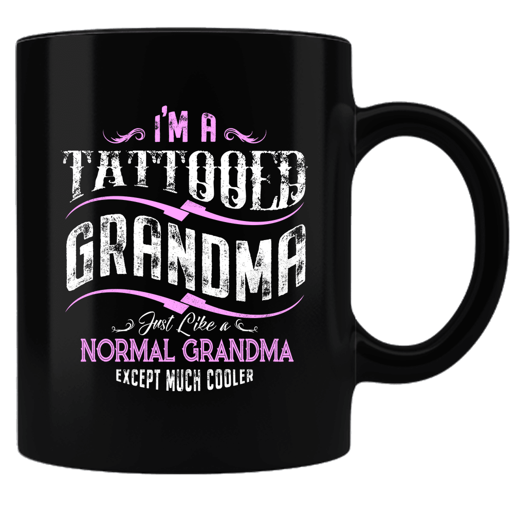 Designs by MyUtopia Shout Out:Tattooed Grandma Black Coffee Mug,Black,Ceramic Coffee Mug