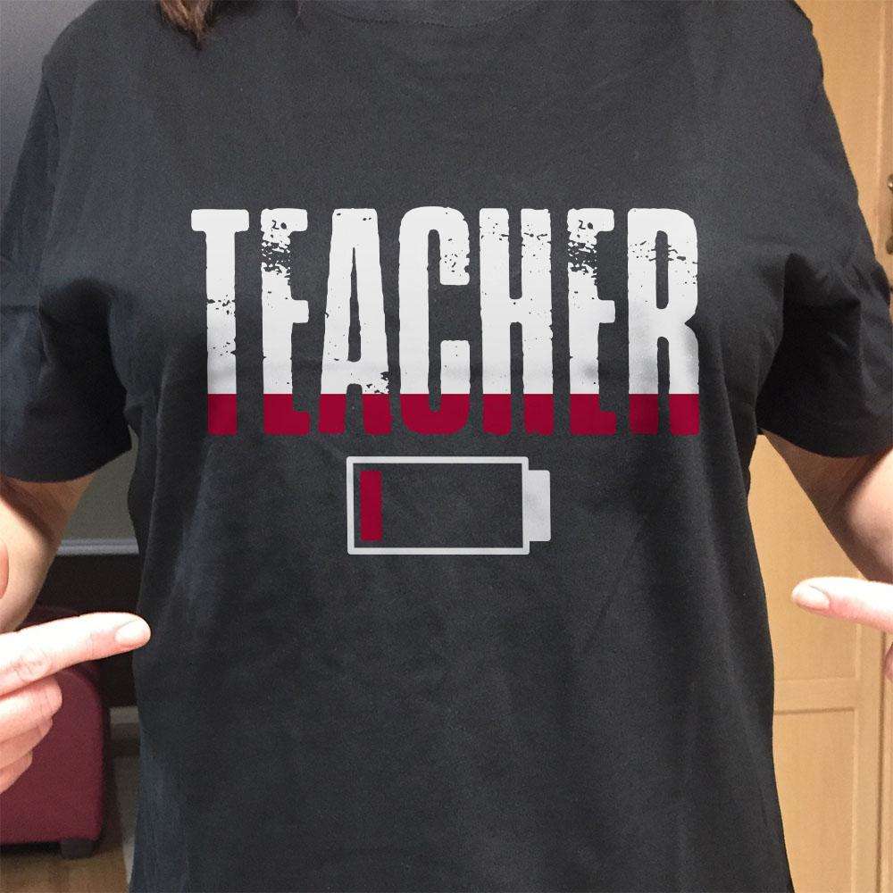 Designs by MyUtopia Shout Out:Teacher Battery Adult Unisex Cotton Short Sleeve T-Shirt
